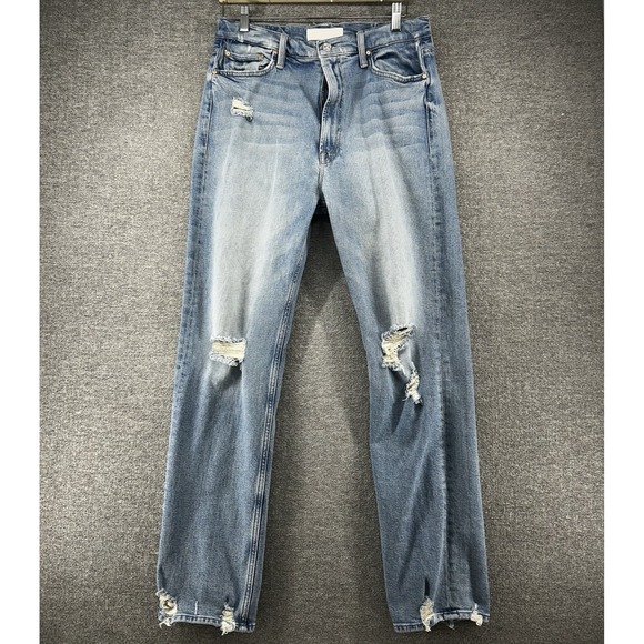 MOTHER Denim - Mother Superior High Waisted Rider Skimp Jeans Women Sz 32 Light Blue Distressed